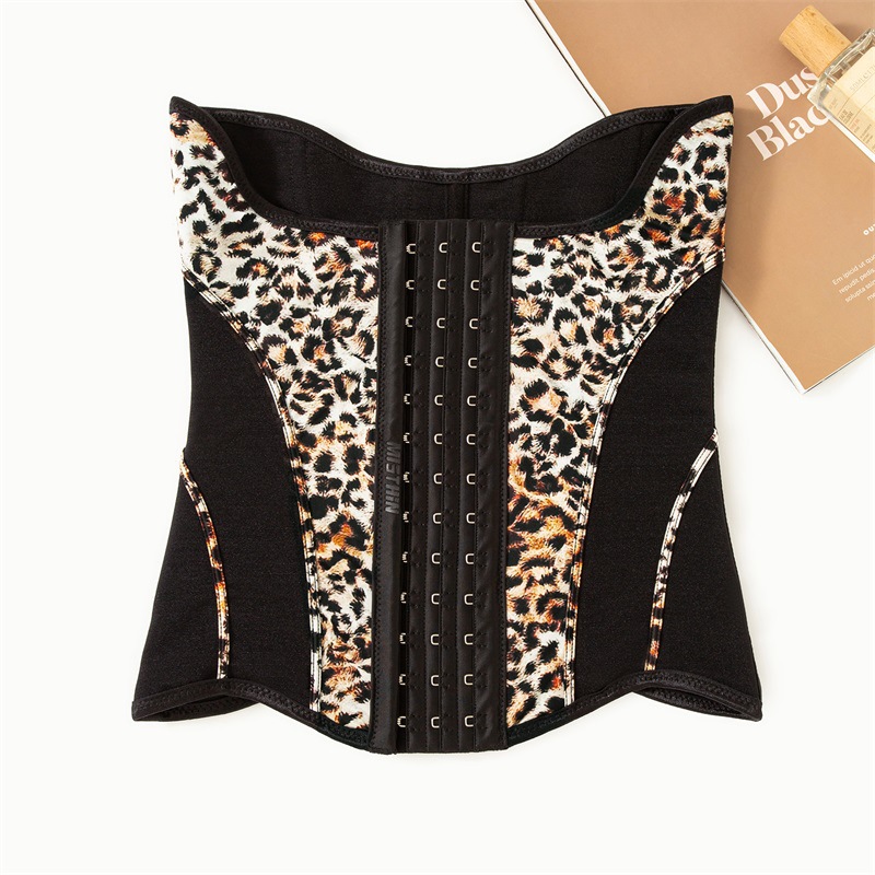Leopard Print Waist Trainer Corset For Women - Hook-and-Eye Closure Body Shaper